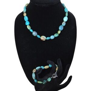 Carolyn Pollack Relios 925 Kingman Turquoise Beaded Necklace Bracelet Set Toggle